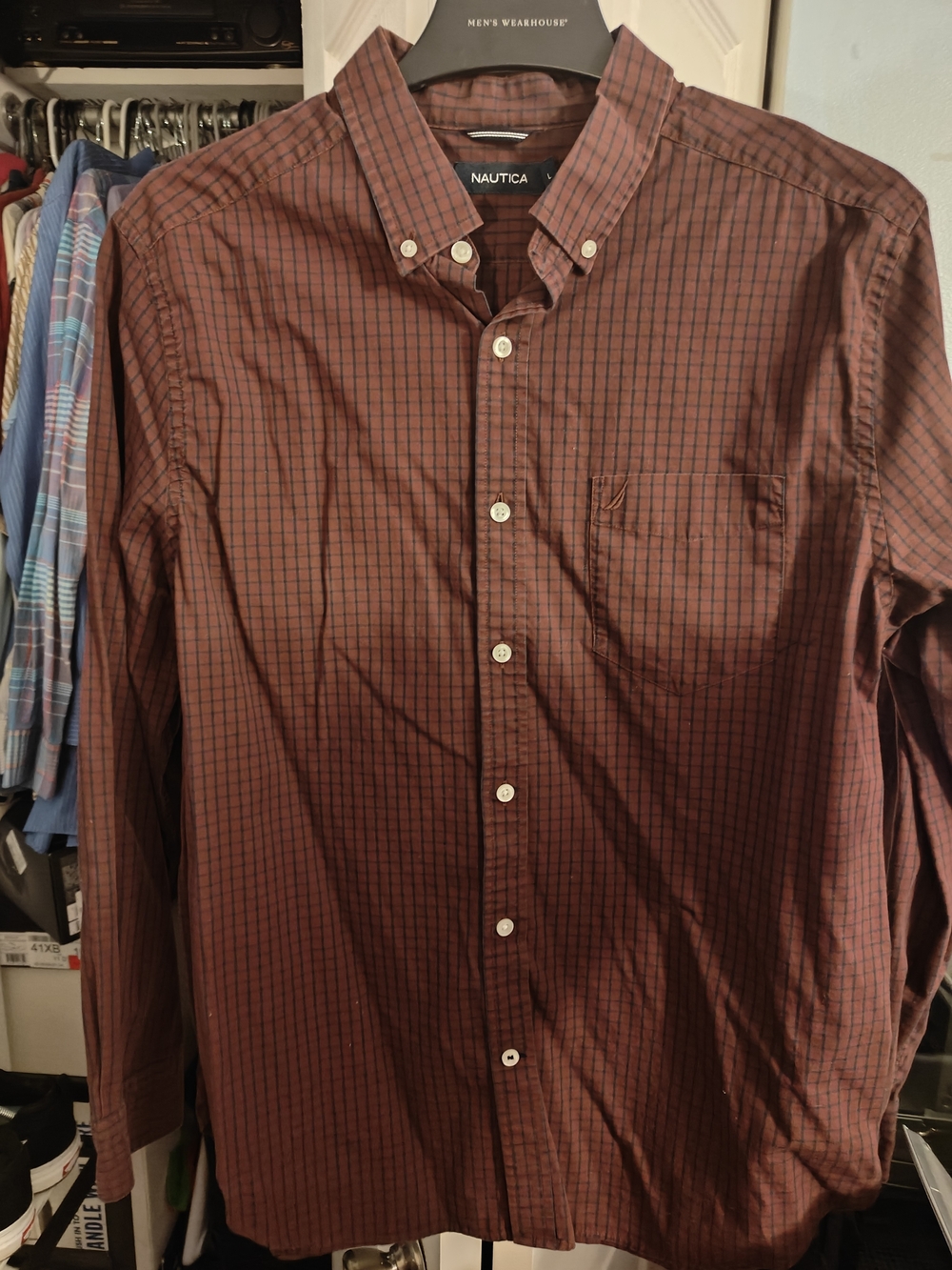 Nautica Men's Burgundy Check Button-Down Shirt